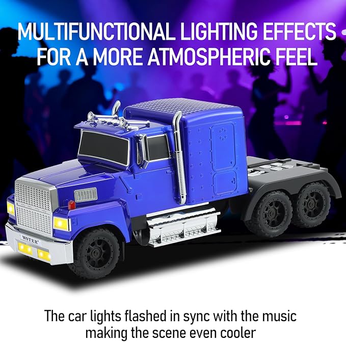 WSTER American Truck Bluetooth Speaker with HD Sound, TWS Pairing, LED Party Light, Operation Panel, Built-in Mic, Portable Car Model Speaker for Parties, Beach, Outdoor Activities (Blue)