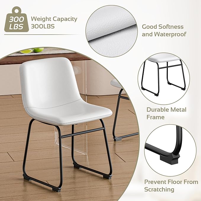 Dining Chairs Set of 4, 18 Inch Kitchen Chairs with Back, Faux Leather Dining Room Chairs with Metal Legs for Home, Bistro Coffee Shops (White)