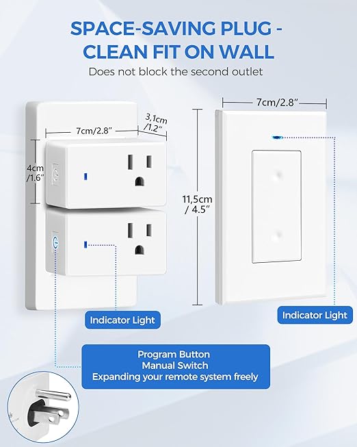 Remote Control Outlet Wireless Light Switch, Expandable and Removable Remote Outlet Switch Kit for Lamps, Fan, Home Appliance, 100ft RF Range, FCC Listed (2 Controllers + 1 Outlet) W08RC2106