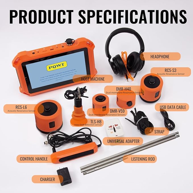 PQWT Underground Water Leak Detectors PQ125E All Scenario and Gas Wall Pipe Water Leakage Detection with Touchscreen Earphone and Carrying Case Multi Sensor Acoustic Pipeline Sound Intensifier