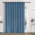 Macochico 100% Blackout Chenille Curtains for Sliding Door Thermal Insulated Noise Reducing Drapery for Living Room Bedroom Hotel, Grommet Curtains with Tieback, Ashtray Blue, 120" Wx96 L 1 Panel