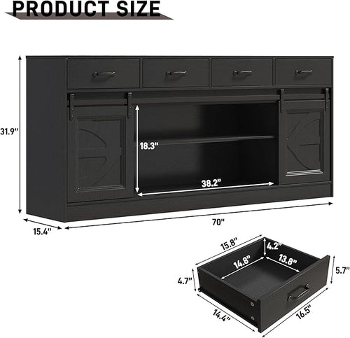 70” Large Long Buffet Sideboard Cabinet w/4 Drawer,Farmhouse Buffet Storage Cabinet,Sliding Door,Buffet Coffee Bar Cabinet, Credenza for Living Room,Black