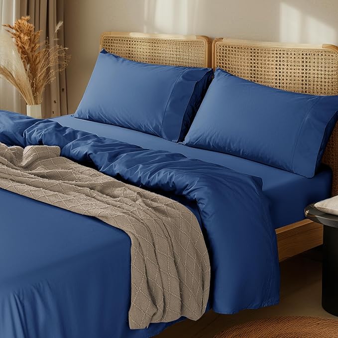 LBRO2M 1000 Thread Count 100% Egyptian Cotton Sheets Set Twin, 3 Piece Sets Bed Sheet Deep Pocket Sheet Set 16" Soft Comfortable All Season (Twin, Navy Blue)