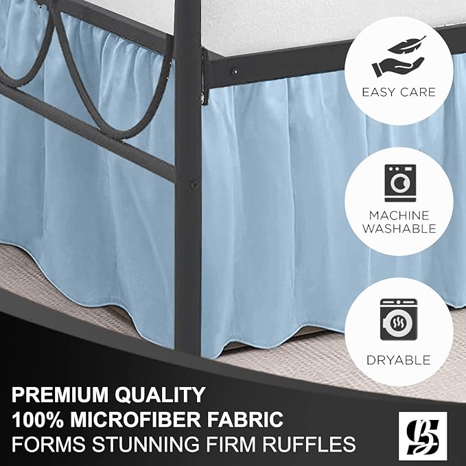 SKY BEDDINGS - Full Size Ruffled Bed Skirt with Split Corners - 18 Inch Drop Dust Ruffle Bed Skirt with Platform Three Sided Coverage - 100% Microfiber, Light Blue
