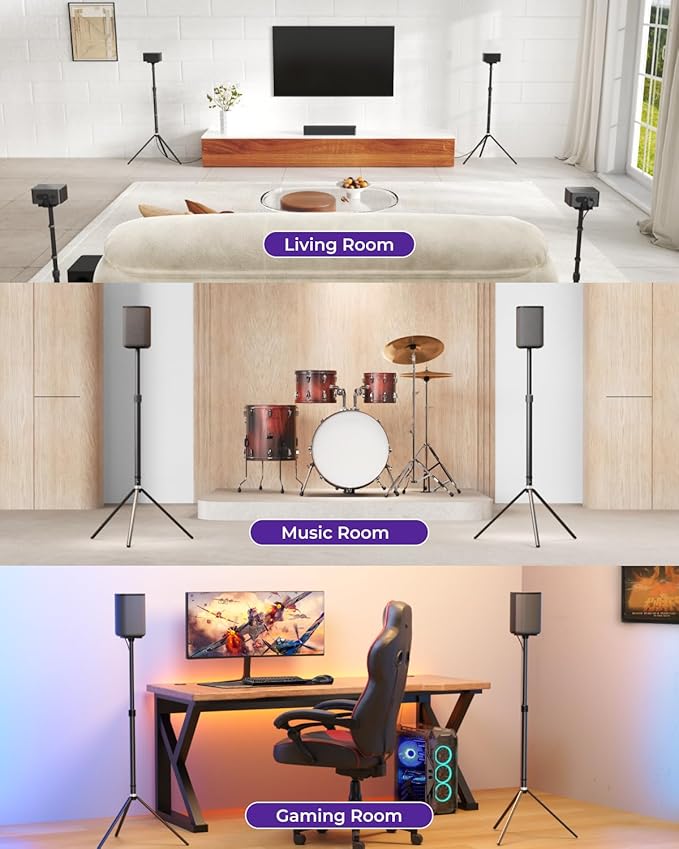 ULTIMEA 2-Pack Universal Height-Adjustable Speaker Stands, Black Floor Speaker Stand with 3KG Capacity, Extendable from 62cm to 93cm for Satellite Speakers, Steady 310