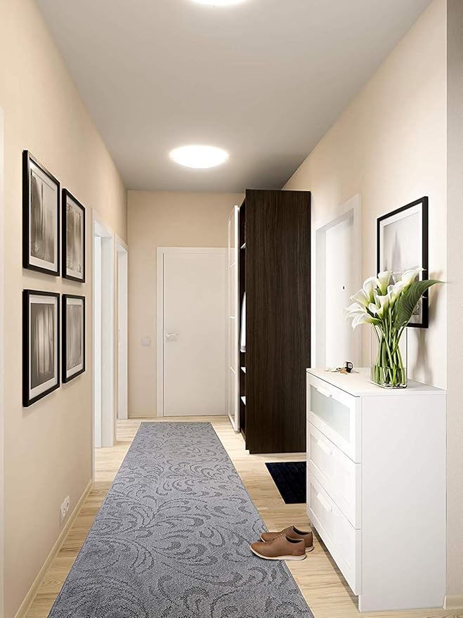 Custom Length Hallway Runner Rug,Slip Resistant,Floral Grey, 26 Inch X 28 feet, Sold and Priced Per Foot