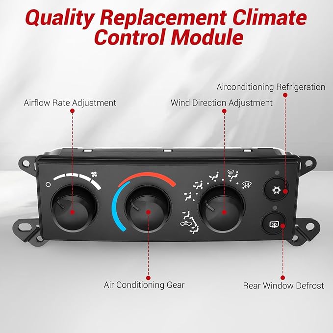 P55056569AC Front A/C Heater Climate Control Module Compatible with 2006-2008 Dodge Ram 1500 2500 3500/Section 2005-2011 Dodge Dakota Air Temperature Control Switch Panel, OEM P55056569AD 55056569AE