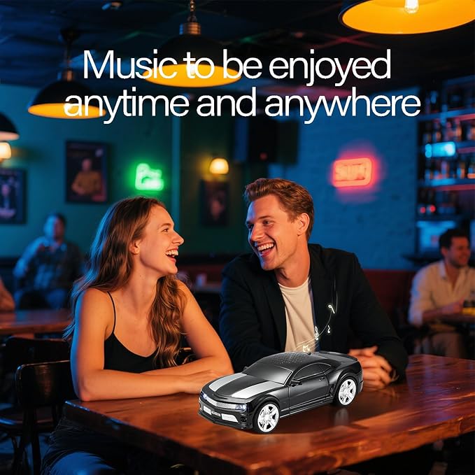 WSTER Sports Car Model Bluetooth Speaker with Stereo Sound, TWS Pairing, LED Party Lights, USB/TF Playback, Movable Wheels, Unique Retro Car Gifts (Black)