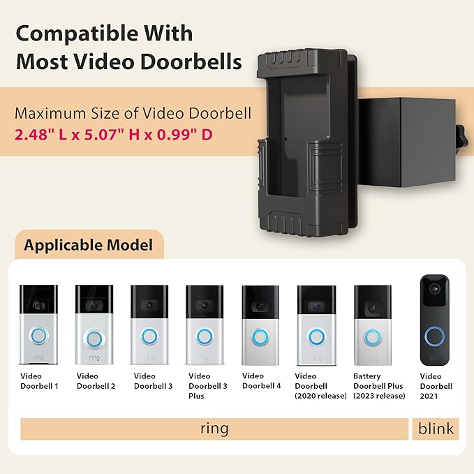 Heart of Tafiti Anti-Theft Video Doorbell Mount, Compatible with Ring Doorbell 1/2/3/3Plus/4/2020/2023/Blink 2021, Adjustable No-Drill Mounting Bracket Wedge Adapter Holder Accessories