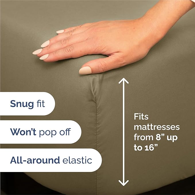 King 6 Piece Sheet Set - Cooling, Comfy & Breathable - Hotel Luxury Bedding, Includes Fitted Sheet for Women, Men, Kids and Teens - 1 Flat, 1 Fitted Sheet, 4 Pillowcases with Deep Pockets - Khaki