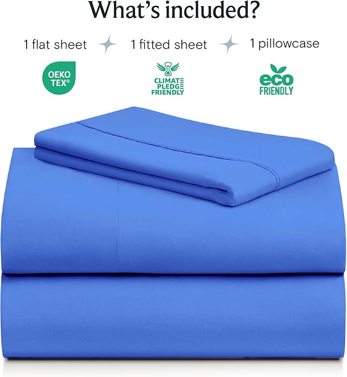 LuxClub 3 PC Twin Sheet Set, Deep Pockets Wrinkle Free Cooling Bed Sheets Hotel Bedding for Women, Men, Kids & Teens, Includes 1 Fitted Sheet, 1 Flat Sheet and 1 Pillowcase-Silky Soft Marine Blue