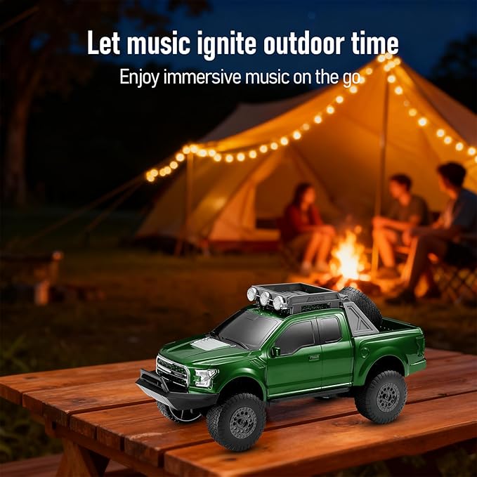 WS-589 Rugged Pickup Truck Bluetooth Replica Speaker – Portable Audio with TWS, LED Party Lights & HD Stereo | Unique Surprise Gift for Music & Truck Lovers (Green)