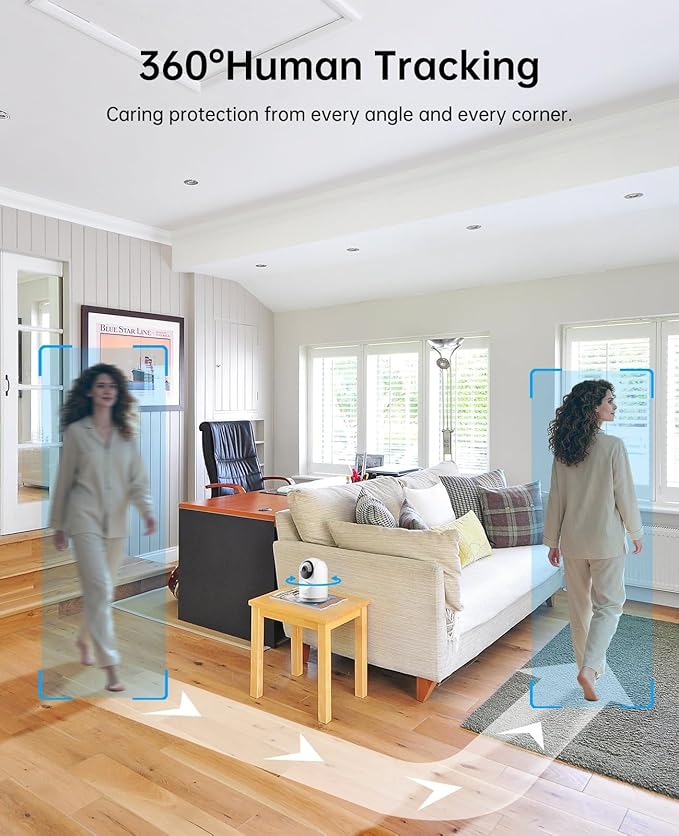 CYVIO 5MP Indoor Security Camera, 3K Pan-Tilt WiFi Surveillance Camera with AI Motion Detection, Human Tracking, Color Night Vision, 2-Way Audio, Bluetooth Setup, No Subscription, for Baby/Pet/Home