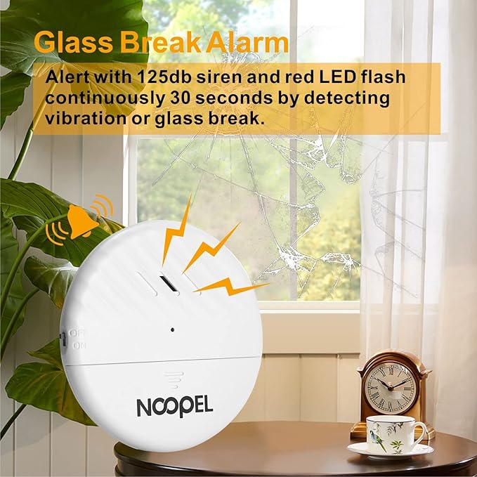 Window Alarms for Home Security 5 Pack, Glass Break Sensor, Window Sensor for Office Safety, Ultra-Loud 125db Advanced Vibration Sensors, Featuring Low Battery Indicator