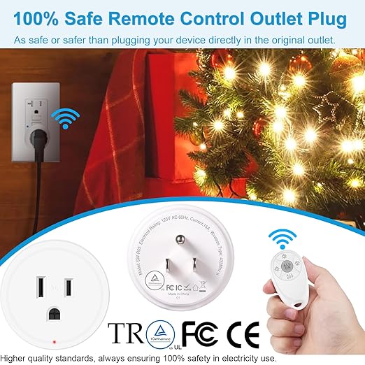 Remote Control Outlet,Greencycle Remote Light Switch and 3 Plugs,Wireless Light Switch,500ft Range,No Wiring Needed,15A/1500W for Household Appliances,FCC Certified,White