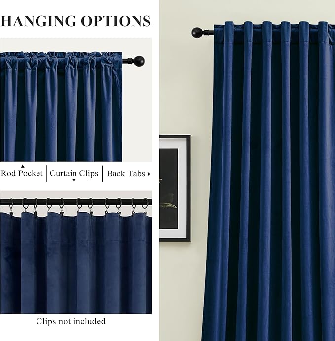Navy Blue Velvet Blackout Curtains 84 Inches for Bedroom, Room Darkening Drapes Super Soft Elegant Thermal Insulated Privacy Window Curtain for Living Room, Back Tab Rod Pocket, W52 X L84, 2 Pcs