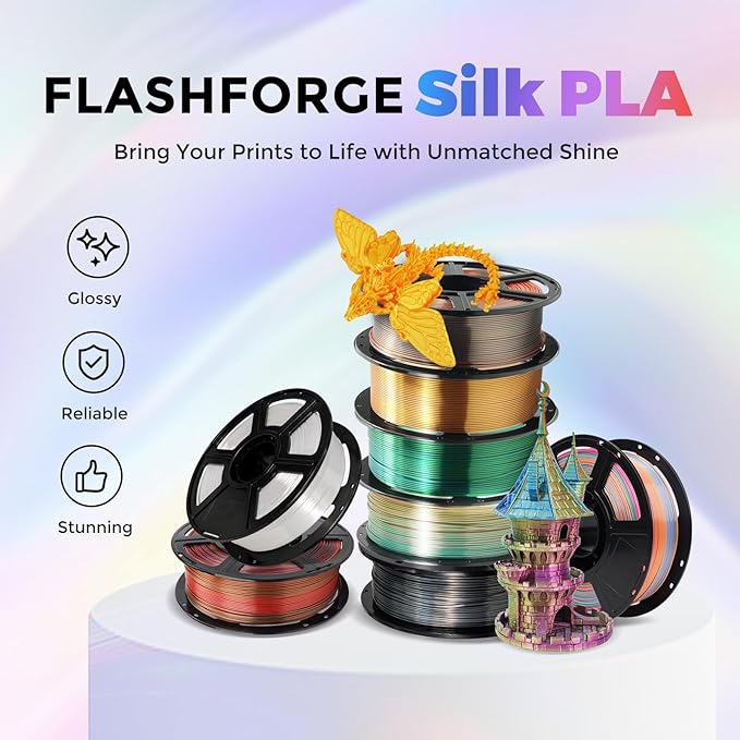 Flashforge 3D Printer Filament Silk PLA 1.75mm 1kg Spool-Dimensional Accuracy +/- 0.02mm (Skin)