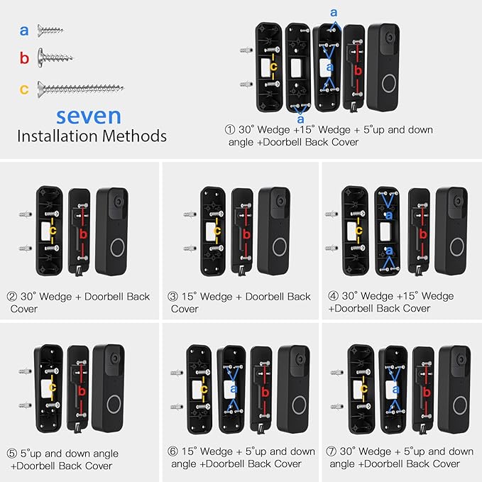 Adjustable Doorbell Angle Mount for Blink Video Doorbell 1st Gen and for REOLINK Video Doorbell WiFi Camera (30°+15°L/R+5°Up/Down Corner Wedge)