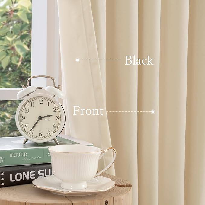 LAMIT Beige Velvet Panels for Living Room 84 Inches Long, Elegant Thermal Insulated Curtains Back Tab and Rod Pocket Drapes for Classical Bedroom, 2 Panels, 52 x 84 Inch