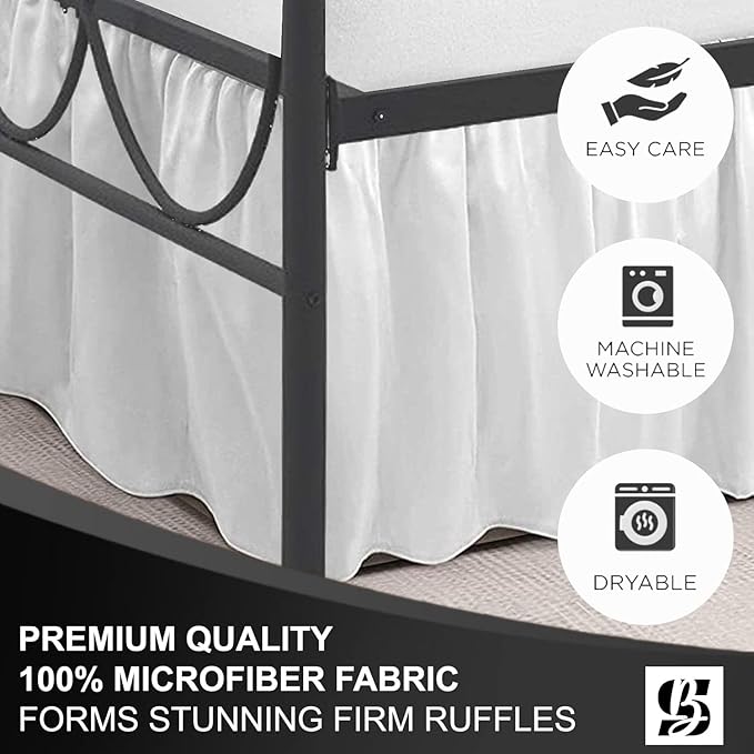 SKY BEDDINGS - Full Size Ruffled Bed Skirt with Split Corners - 18 Inch Drop Dust Ruffle Bed Skirt with Platform Three Sided Coverage - 100% Microfiber, White