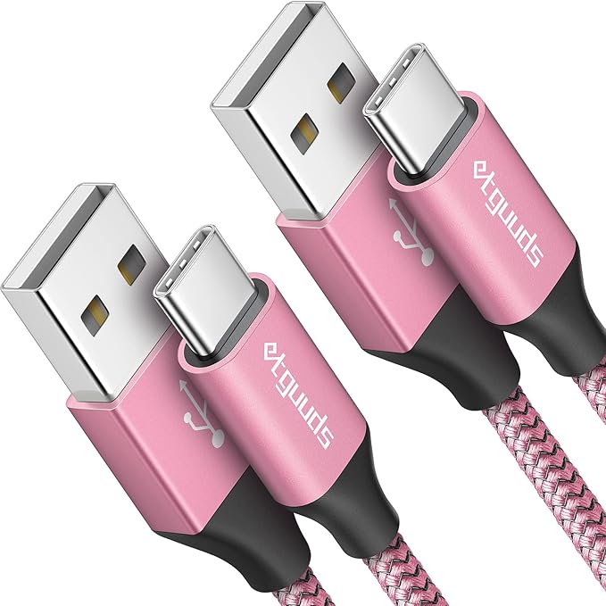 etguuds USB A to USB C Cable 4ft, 2-Pack, 3A Fast Charging Type C Charger Cord for iPhone 17 16 15 Pro Max 16e 17 Air, Samsung Galaxy S25 S24 S23 S22 S21 S20 A17 A16 A56 A55 Flip Fold, Pink