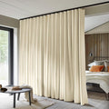 Room Divider Curtains Total Blackout Privacy Curtain Panel Room Thermal Insulated Noise Reduction Curtains for Bedroom Window Living Room Ceiling Track Curtain W 10 ft × H 9 ft Beige