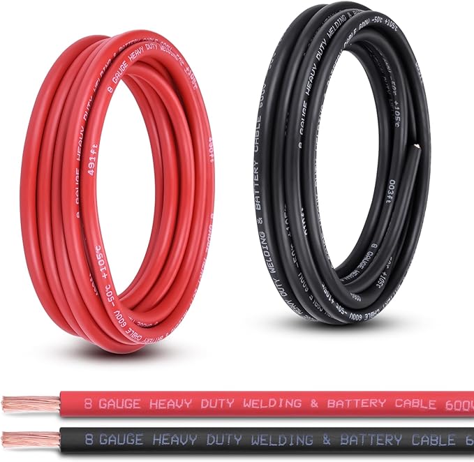 Shirbly 8 Gauge Battery Cable, 15FT Red + 15FT Black 8 AWG Pure Copper Wire Welding Cable, for Automotive, Battery, Solar and Generator, Standard USA OFC Wire