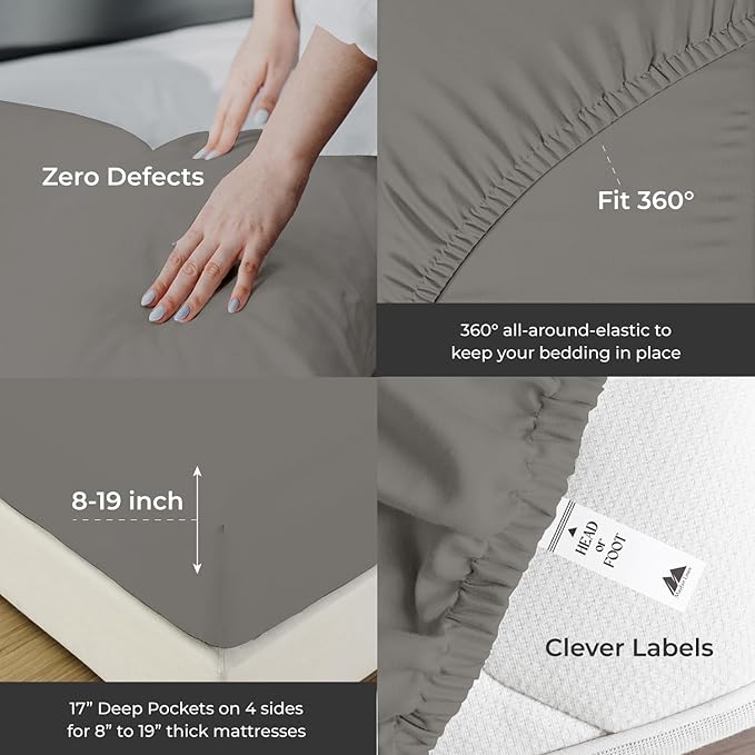 Mayfair Linen 100% Egyptian Cotton California King Sheets Set - 2000 Series Luxury Sheets Cal King Size Bed Set, Soft & Cooling, 17" Extra Deep Pocket Hotel Collection Sheet (4 PC, Dark Grey)