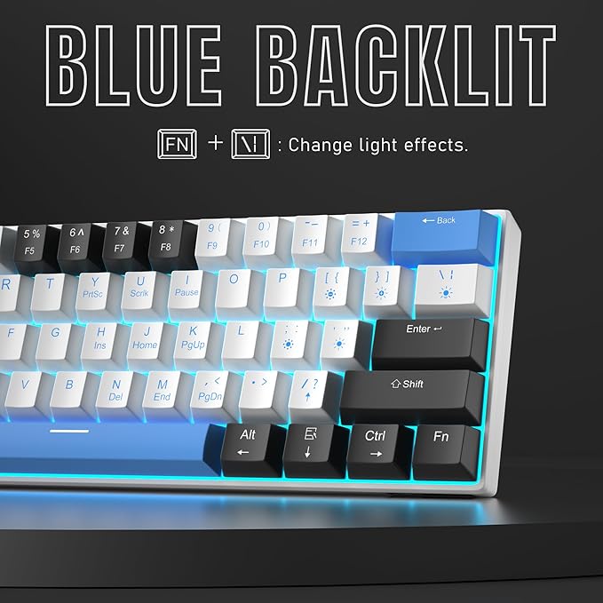 Camiysn 60% Mechanical Gaming Keyboard,Mixed Color Keycaps Gaming Keyboard with Brown Switches, Detachable Type-C Cable Mini Keyboard with Blue LED Light for PC/Laptop