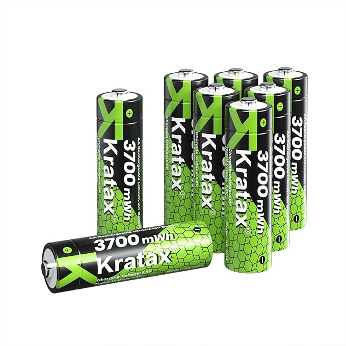 Kratax 8 Count AA Rechargeable Lithium Batteries 3700mWh High Capacity Double A li-ion Batteries 1.5v, Long Lasting AA Lithium Battery Rechargeable for Remote Control, Office Appliances