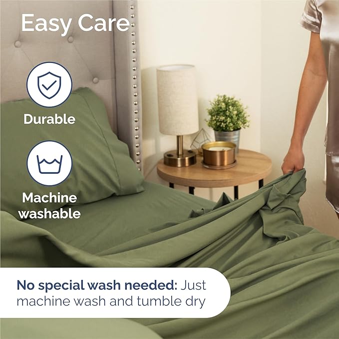 Twin XL 4 Piece Sheet Set - Cooling, Comfy & Breathable - Hotel Luxury Bedding, Includes Fitted Sheet for Women, Men, Kids & Teens - 1 Flat, 1 Fitted Sheet, 2 Pillowcases w/Deep Pockets - Sage Green