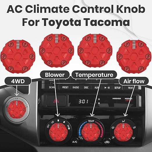 4 Pack - 2nd Gen Tacoma Accessories AC Knob Upgrade - 2005,2006,2007,2008,2009,2010,2011,2012,2013,2014,2015 Tacoma Climate Control Dial Mods Set - for Toyota Interior Replacement Kit