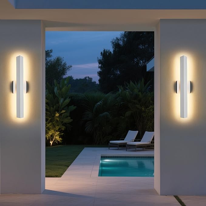 Tarentlight 2 Pack LED Outdoor Wall Lights Dimmable,20W 3000K,21.9" Modern Textured White Outdoor Wall Sconce, IP65 Waterproof, Linear Exterior Wall Light for Entrance, Hallway, Garage, Porch