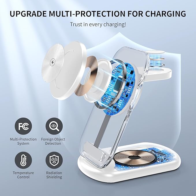 RYND 2026 Travel Wireless Mag-Safe Fast Charging Station,Magnetic 3 in 1 Charger with Light for iPhone16 15 14 13 12 Pro Max Plus,Apple Watch Series & Air pods 4 3 2 Pro-Gifts for Wife & Husband(Cyan)