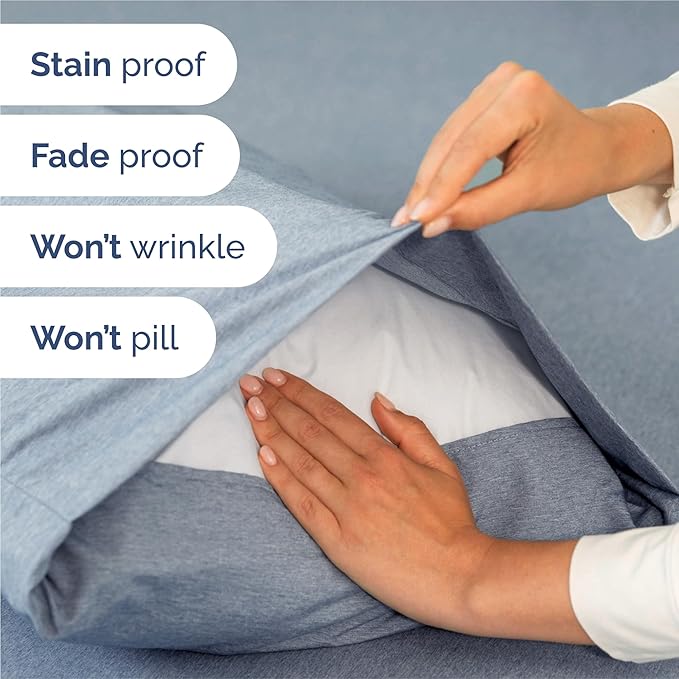 Split King 7 Piece Sheet Set - Cooling & Breathable - Hotel Luxury Bedding Includes Fitted Sheets for Women, Men, Kids & Teens - 1 Flat, 2 Fitted Sheets, 4 Pillowcases w/Deep Pockets - Heathered Blue