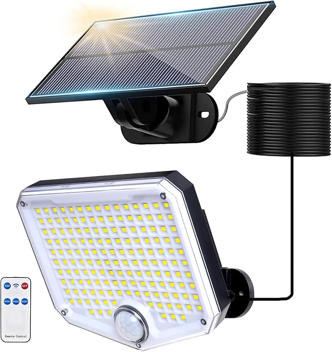 JumJam Solar Flood Lights Outdoor Waterproof IP65, 153 High Brightness LED 9000K, 3 Lighting Modes, Solar Motion Lights Outdoor Waterproof with Remote, Solar Lights Outdoor for Yard, Patio, Garage