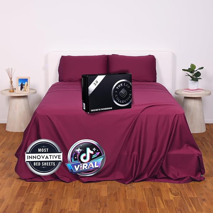 THE LAD COLLECTIVE 3.0 Queen Bedding Set - 4-Piece Bedset w/Fitted Sheet, Top Sheet & 2 Standard Pillowcases [Duvet Not Included] - Bamboo-Cotton - New England