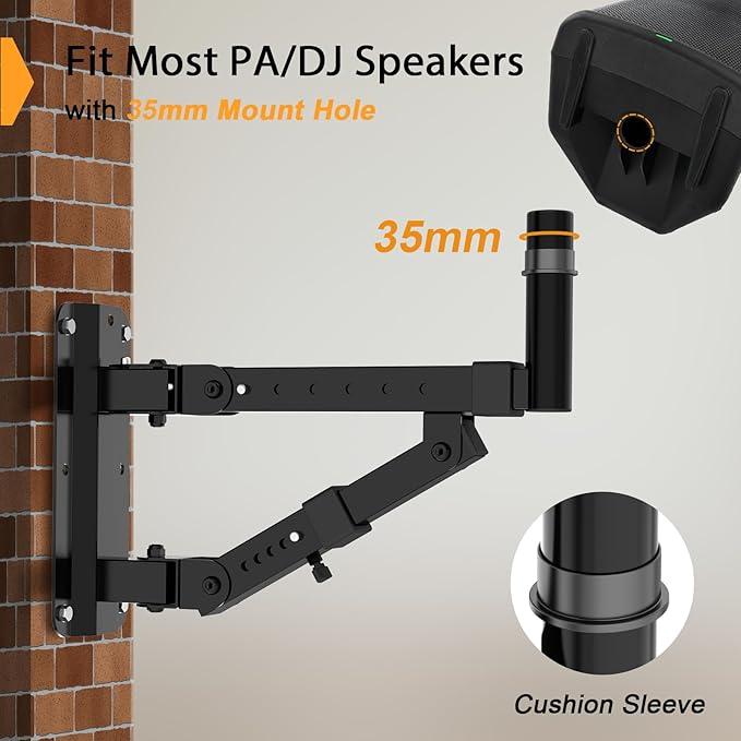 Vondynote Set of 2 Speaker Wall Mounts Heavy Duty PA Wall Speaker Mounting Brackets with 180° Swivel and 20° Tilt Adjustable, 35mm Pole Mount