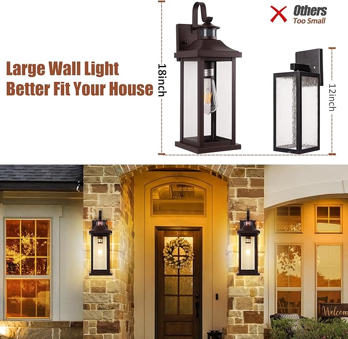 Roravilila Dusk to Dawn Motion Sensor Outdoor Lights Oil Rubbed Bronze 2-Pack, 18 Inch Large Outdoor Light Fixtures Brown Exterior Lights Photocell IP65 Waterproof Outside Lanterns for House Vintage