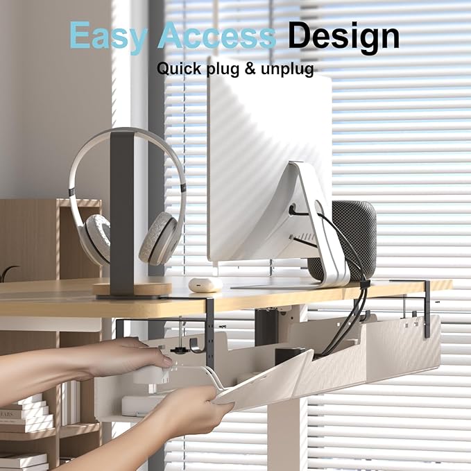 Under Desk Cable Management Tray,No-Drill Upgraded Thickened Felt Cord Organizer with Clamp or Screw Mount,Cable Holder for Standing Desk,Home Or Office(Beige, 47.2")