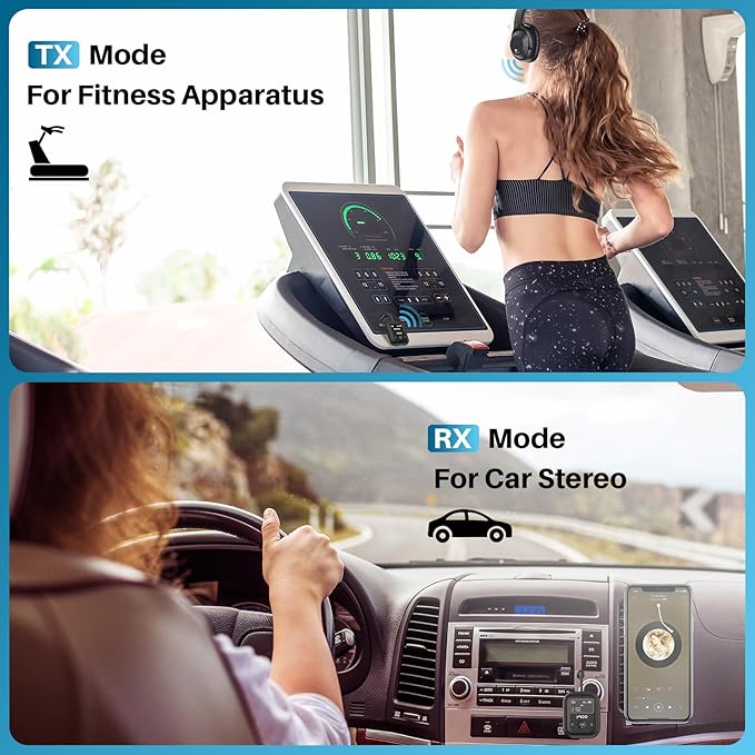 YMOO Bluetooth 5.4 Transmitter Receiver for Airplane, Bluetooth Adapter Supports 2 Headphones/Speakers with aptX Low Latency, 3.5mm Aux Wireless Audio Adapter with Screen for Flight Gym Home Travel