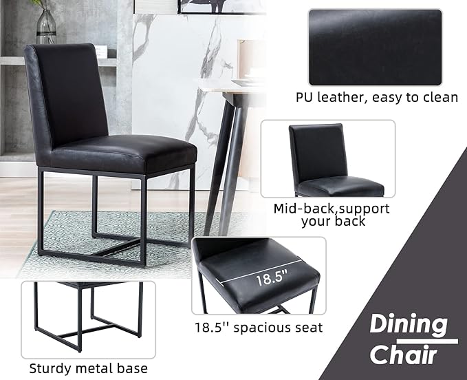 CIMOTA Black Modern Dining Chairs Set of 6, Leather Dining Room Chairs Upholstered Armless Guest Side Chair with Black Base for Dining Room/Kitchen, 6PCS