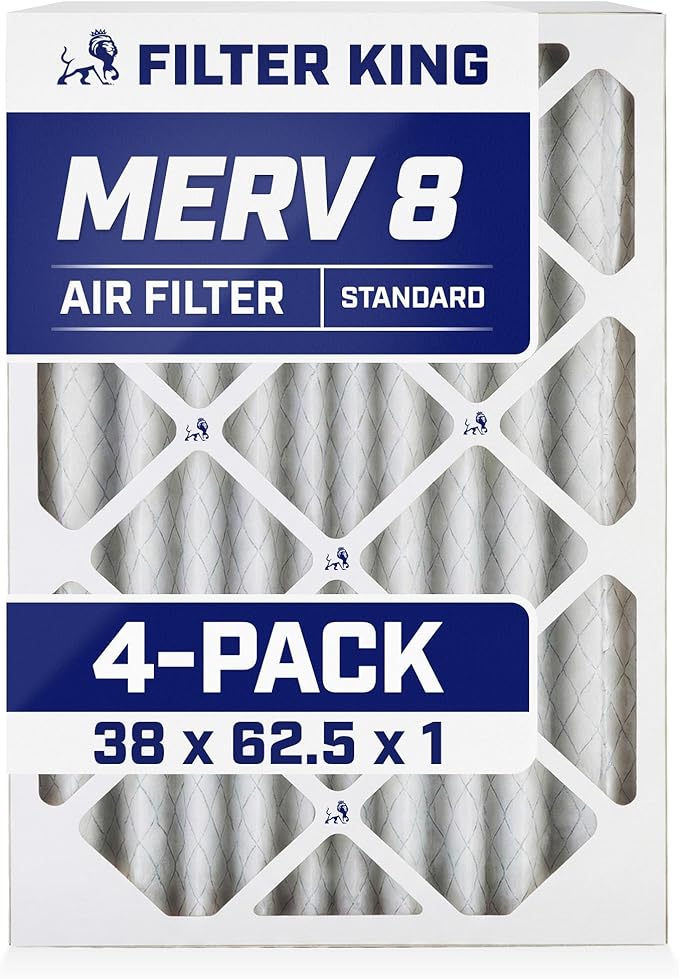 Filter King 38x62.5x1 Air Filter | 4-PACK | MERV 8 HVAC Pleated A/C Furnace Filters | MADE IN USA | Actual Size: 38 x 62.5 x .75"
