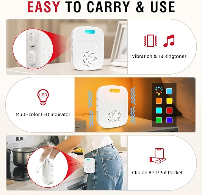 CallToU Caregiver Pager Wireless Call Buttons for Elderly Monitoring Portable Call Bell with 2 Panic Button and 1 USB Receiver,500ft Range Nurse Alert System for Home Care Seniors (FCC Certified)