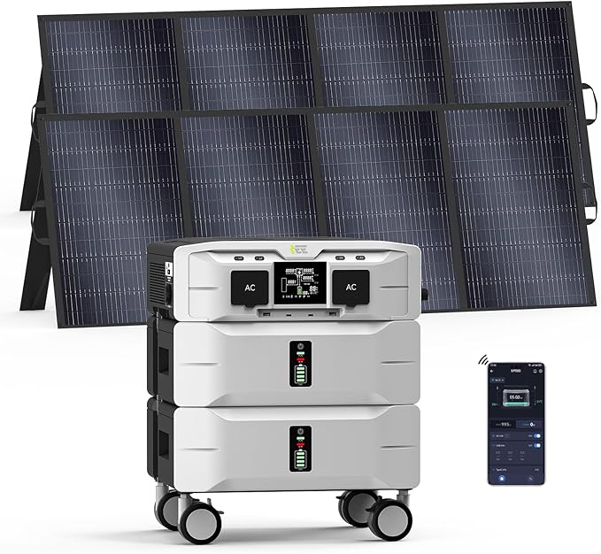 IEE 5120Wh Power Station with 2x400W Portable Panel, 120/240V 5000W AC Output(9000W Peak), Lifepo4 Home Battery Backup Expandable to 10kWh, Solar Generator for Home Use, Emergency, Camping, RV