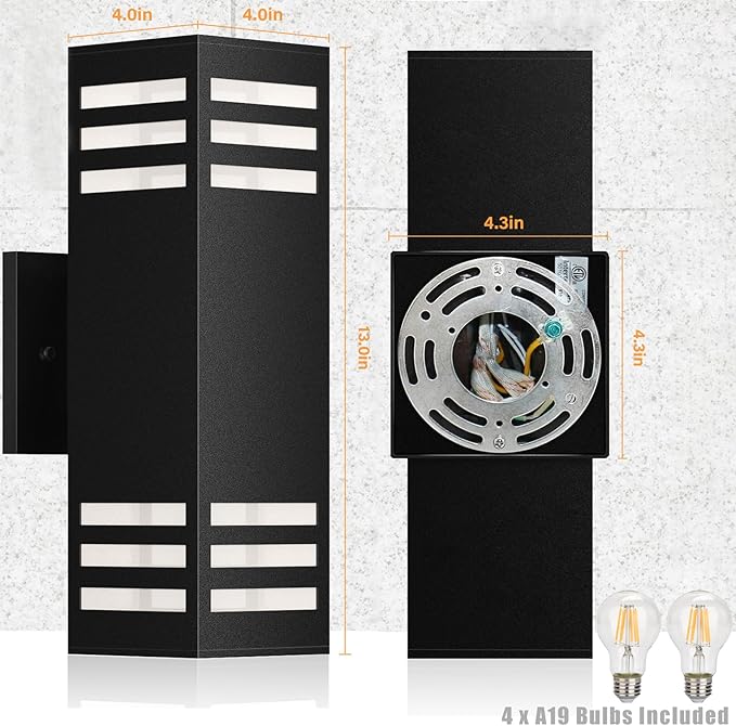 rosykite Dusk to Dawn LED Outdoor Light Fixture Wall Mount,Black Square Porch Lights Outdoor,Modern Exterior Wall Sconce Lights 13In, Bulb Includes Up Down Outside Wall Light for House Front Door