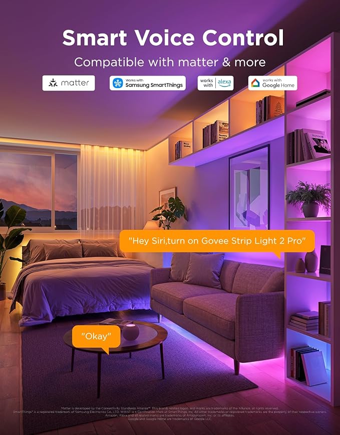 Govee RGBWWIC Strip Light 2 Pro with Matter, 16.4ft Smart LED Strip Lights Work with Alexa and Google Assistant, DIY Color Changing Light Strip, LED Lights for Bedroom, Cabinet, Party, Home Decor