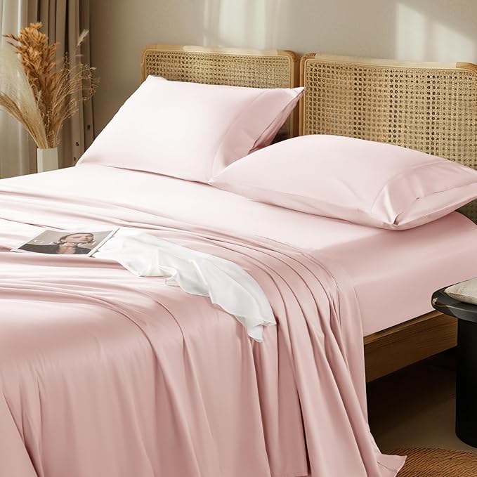 LBRO2M 1000 Thread Count 100% Egyptian Cotton Sheets Set Twin XL, 3 Piece Sets Bed Sheet Deep Pocket Sheet Set 16" Soft Comfortable All Season (Twin XL, Pink)