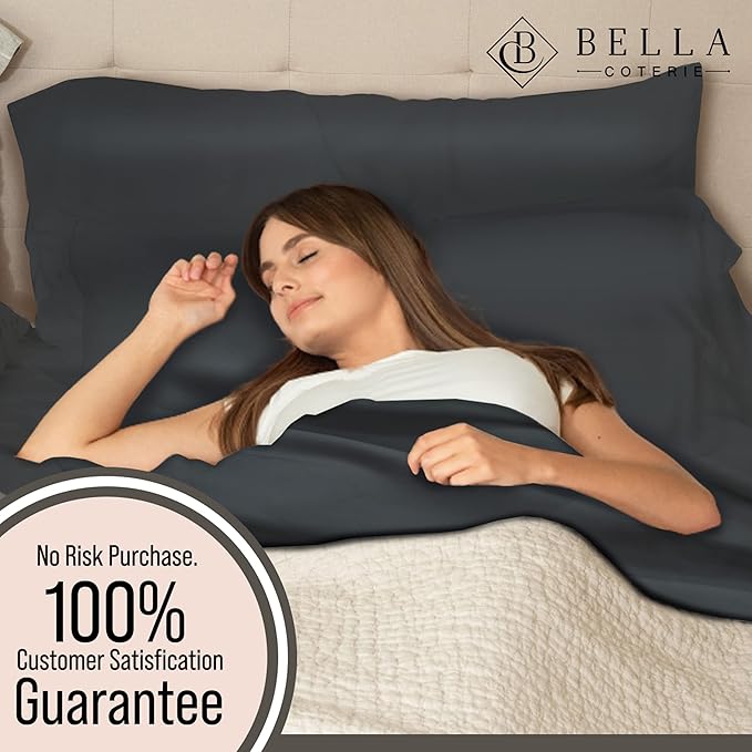 Bella Coterie Luxury Bamboo Viscose King Size Sheet Set | 100% Organically Grown | Ultra Soft | Cooling for Hot Sleepers | 18" Deep Pocket [Charcoal Grey]