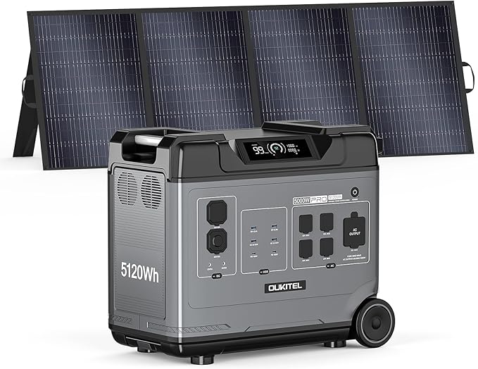 OUKITEL 5120W Power Station BP5000 Pro Max with 400W Solar Panel, 120/240V 5000W(Surge 9000W) AC Output Solar Generator for Home Battery Backup, 3200W Fast Charging, Expandable to 20kWh